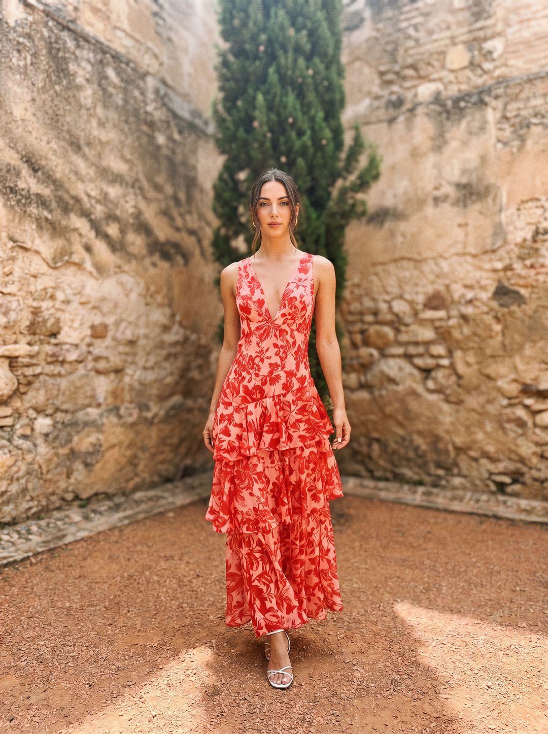 Luniva - V-Neck Floral Print Dress