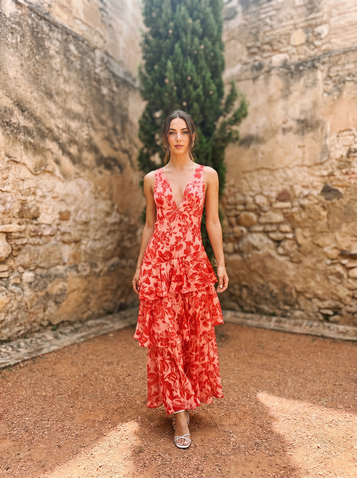 Luniva - V-Neck Floral Print Dress