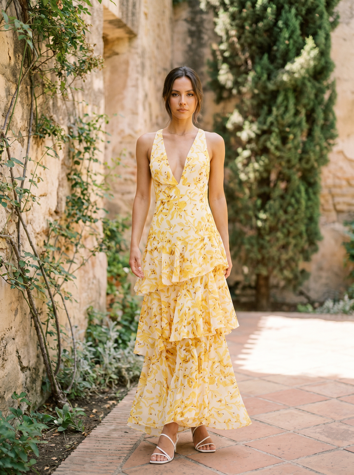 Luniva - V-Neck Floral Print Dress