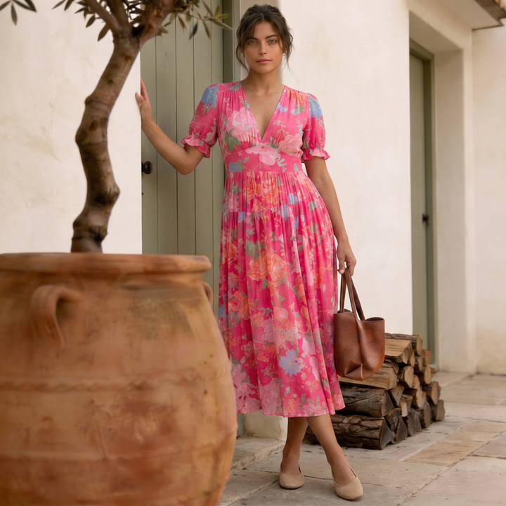 Nelora - V-Neck Floral Maxi Dress