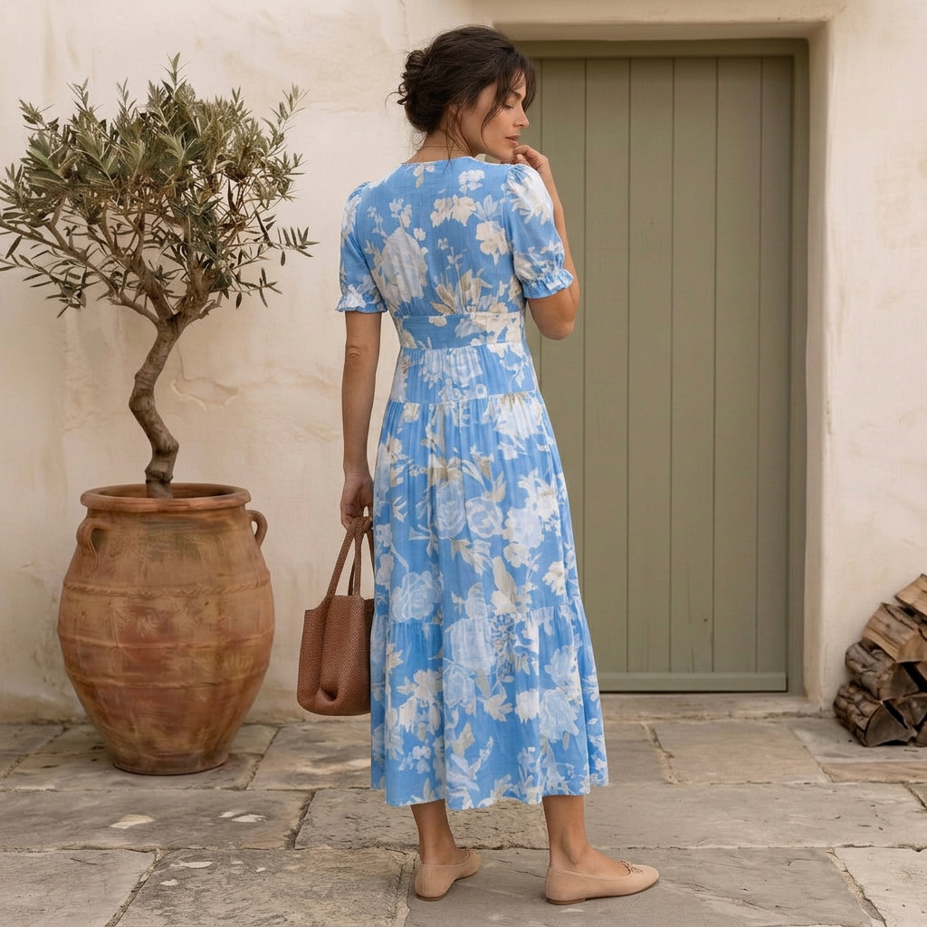 Nelora - V-Neck Floral Maxi Dress