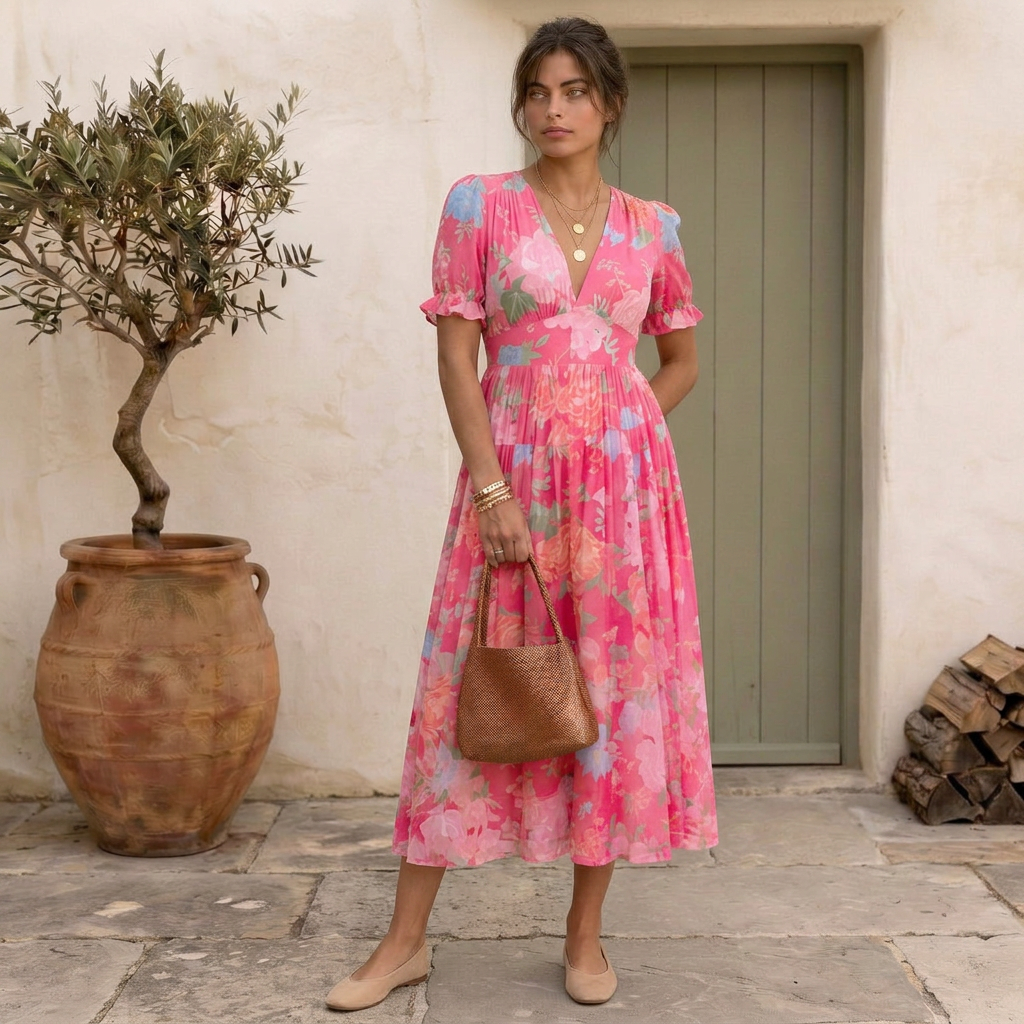 Nelora - V-Neck Floral Maxi Dress