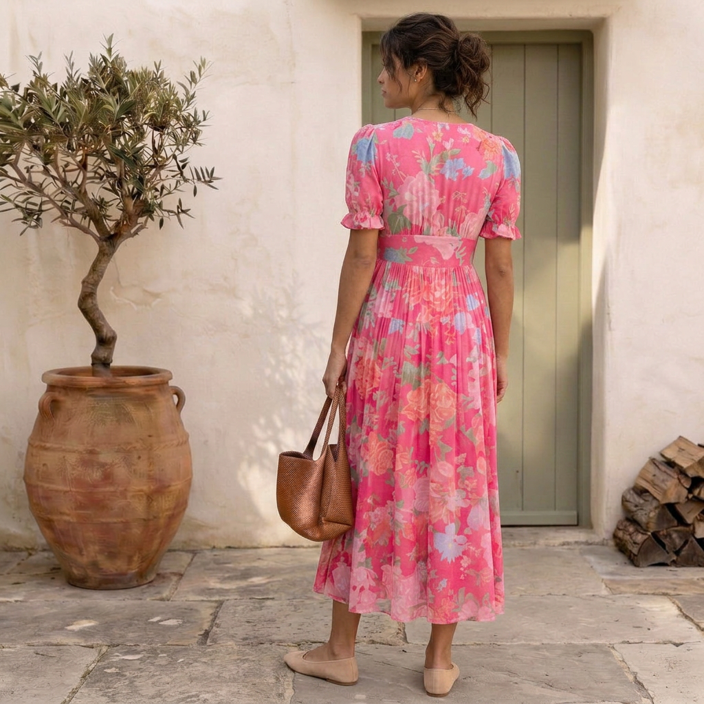 Nelora - V-Neck Floral Maxi Dress