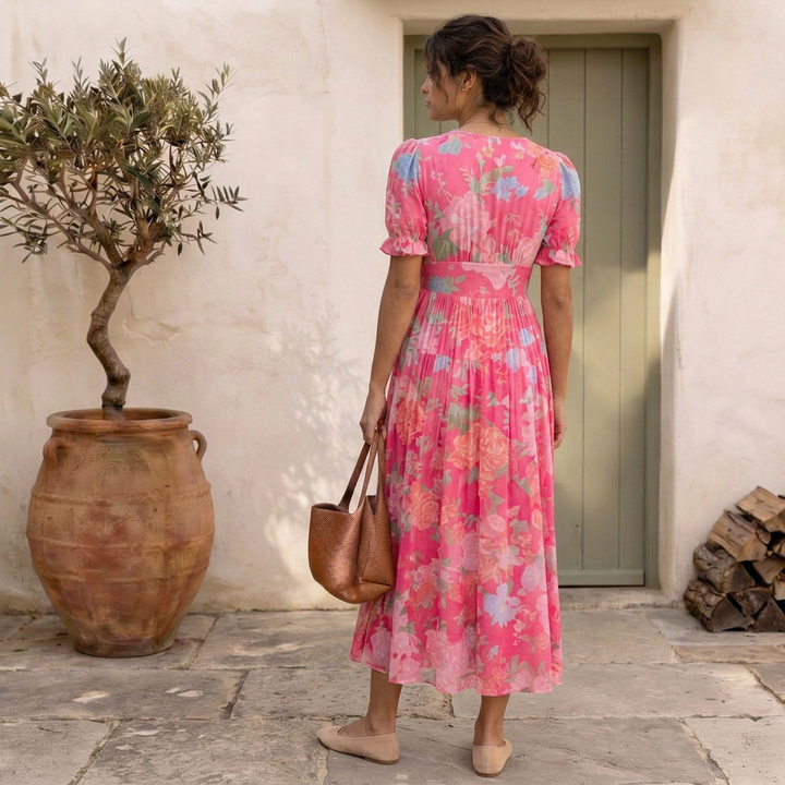 Nelora - V-Neck Floral Maxi Dress