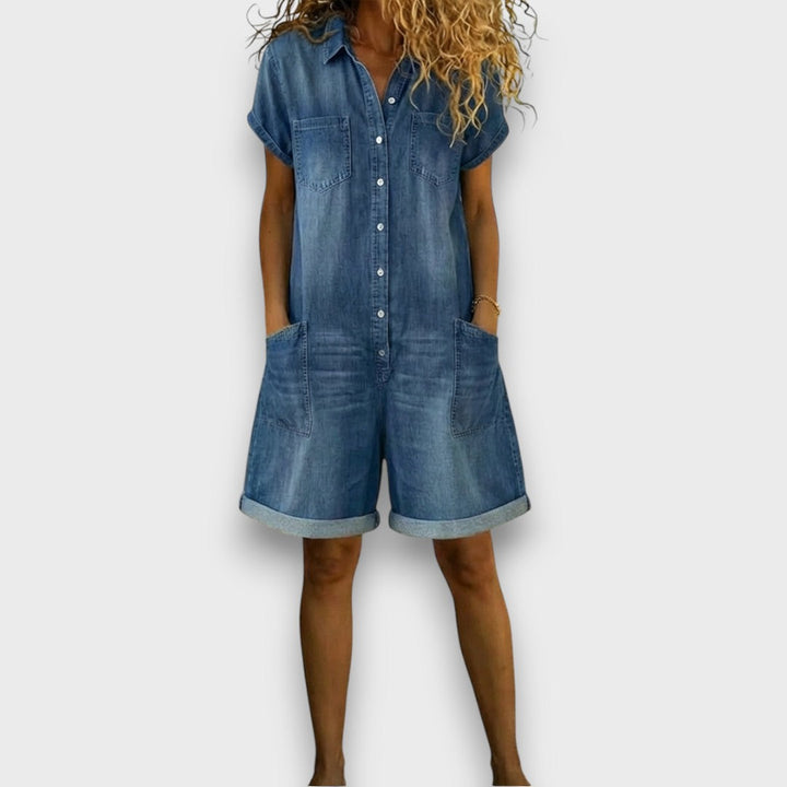 Navira - Bib-Front Denim-Look Short Dungarees