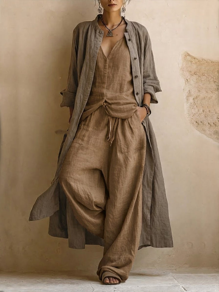 Nalise - Wide-Leg Cotton-Linen Set