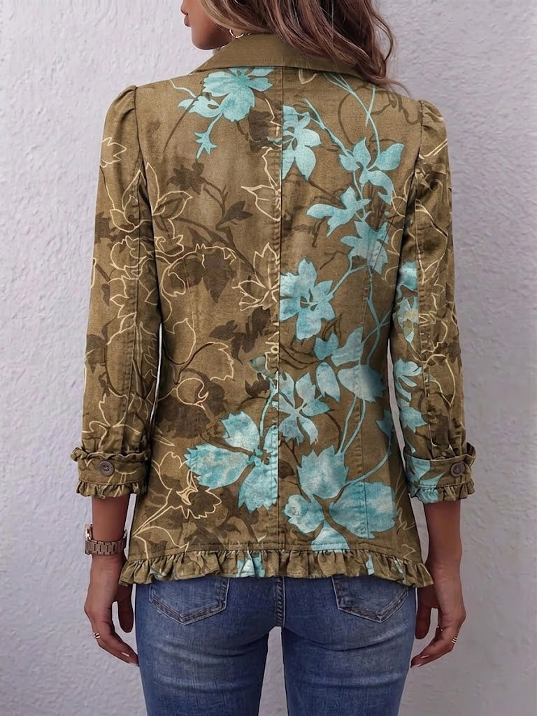 Reniva - Ruffle-Edged Floral Ombre Jacket