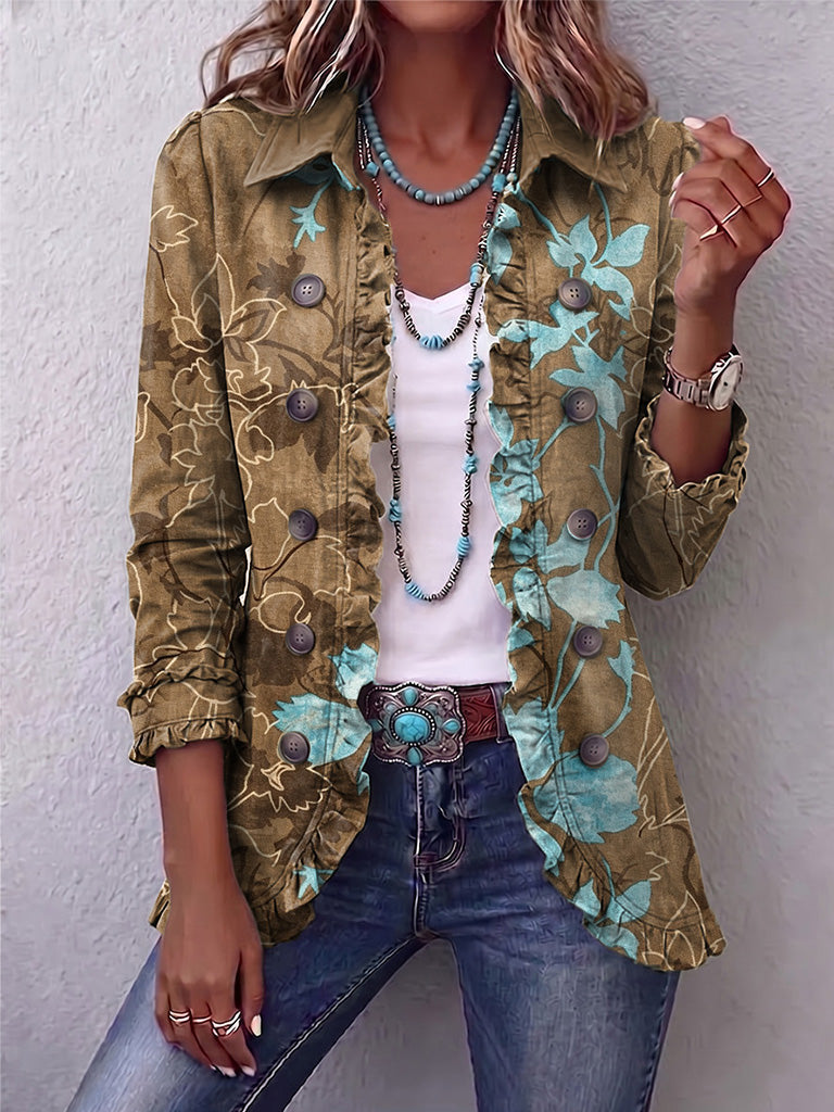 Reniva - Ruffle-Edged Floral Ombre Jacket