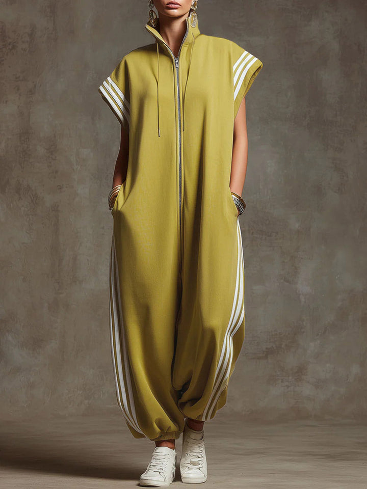 Noreli - Zip-Front High Collar Jumpsuit