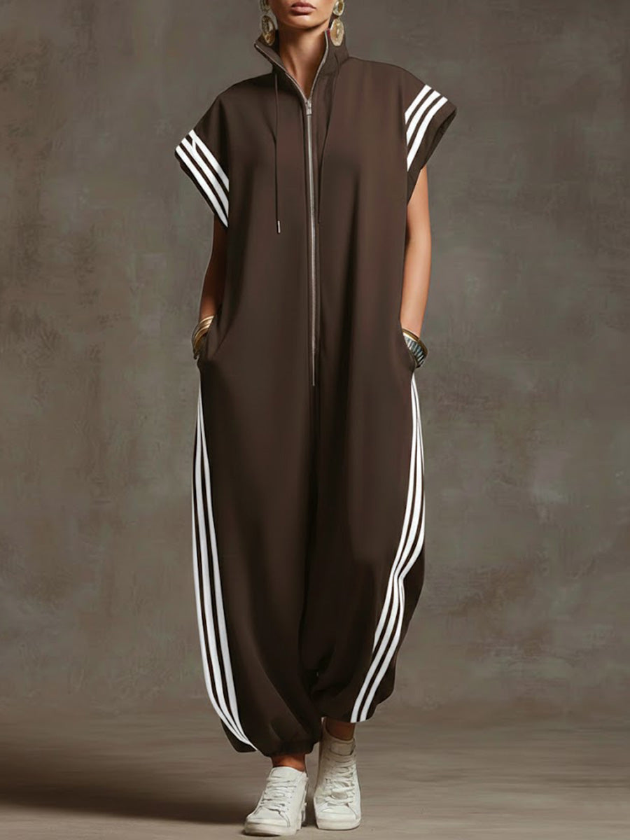 Noreli - Zip-Front High Collar Jumpsuit