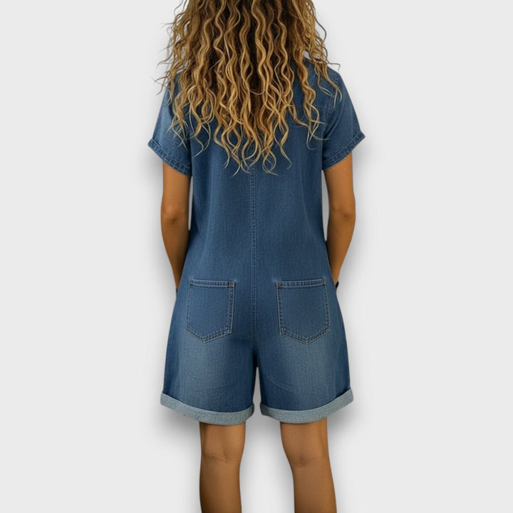 Navira - Bib-Front Denim-Look Short Dungarees