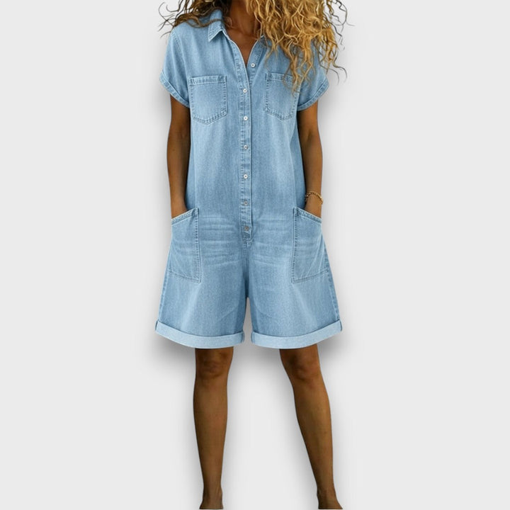 Navira - Bib-Front Denim-Look Short Dungarees