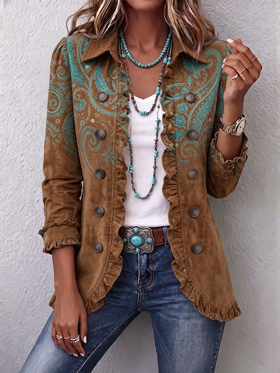 Nivora - Ruffled-Trim Printed Jacket