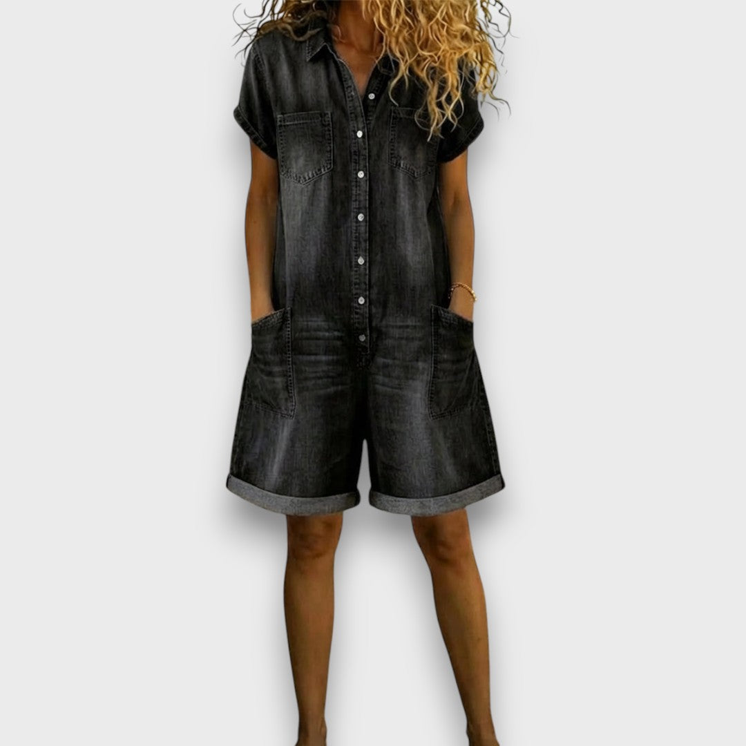 Navira - Bib-Front Denim-Look Short Dungarees