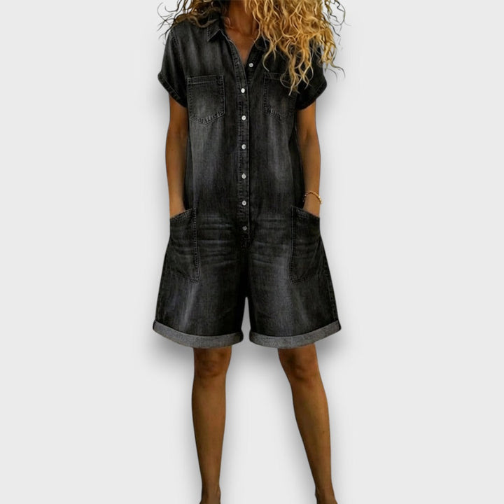 Navira - Bib-Front Denim-Look Short Dungarees