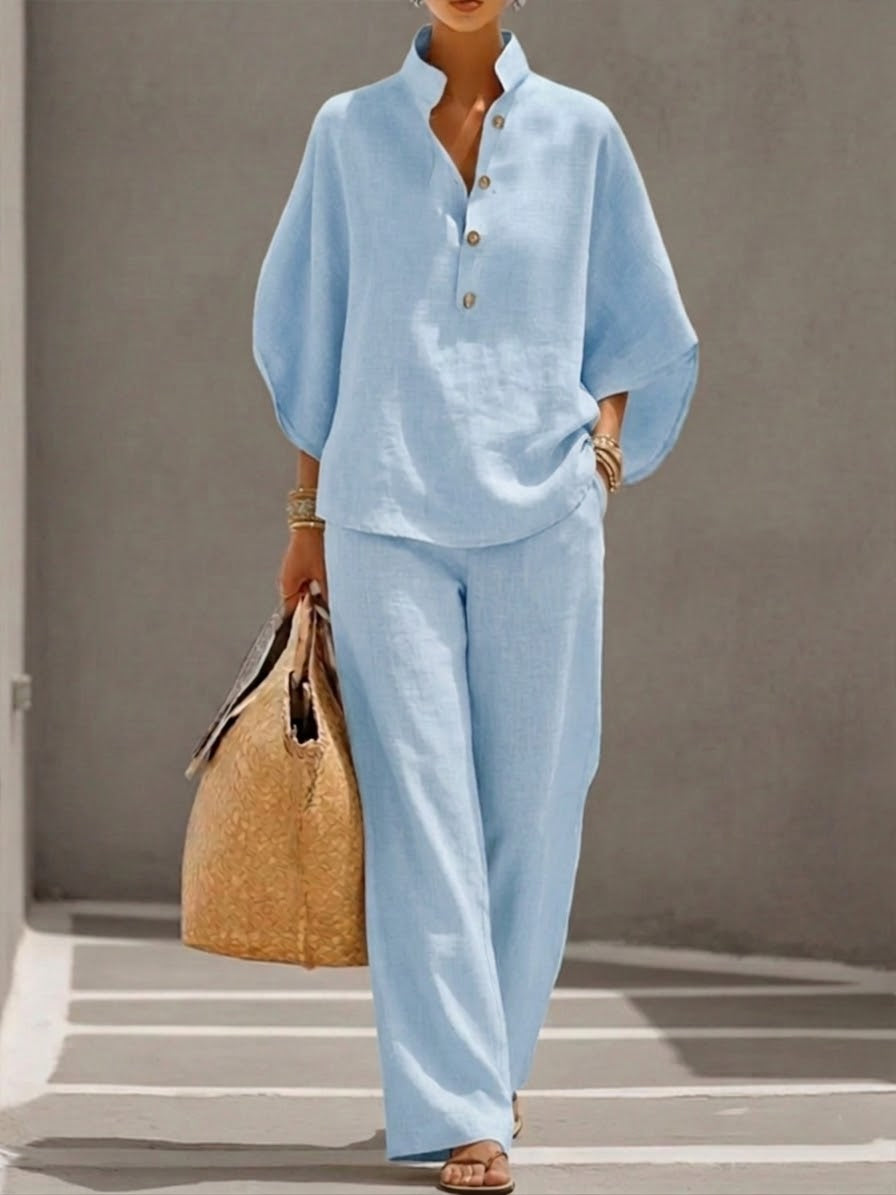 Velara - Batwing-Sleeve Cotton-Linen Set