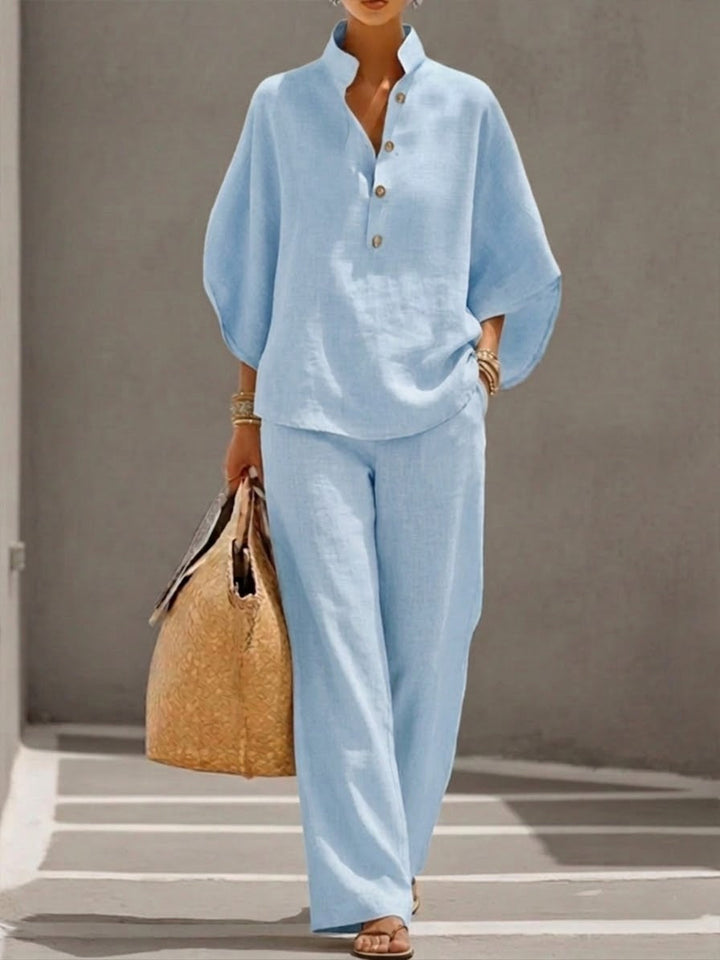Velara - Batwing-Sleeve Cotton-Linen Set
