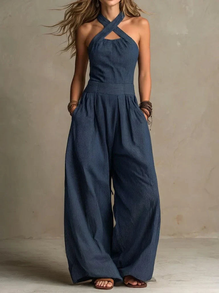 Talyra - Crossed Halter Lightweight Jumpsuit