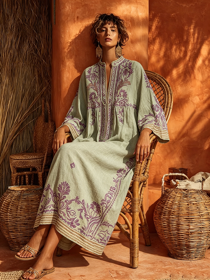 Rivana - Floral Embroidered Woven Maxi Dress