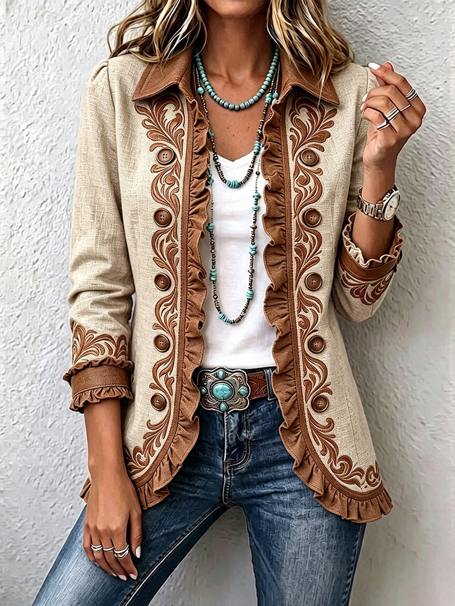 Novira - Floral Embroidered Open-Front Jacket