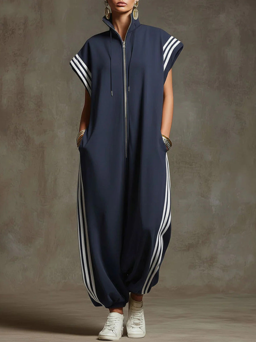 Noreli - Zip-Front High Collar Jumpsuit