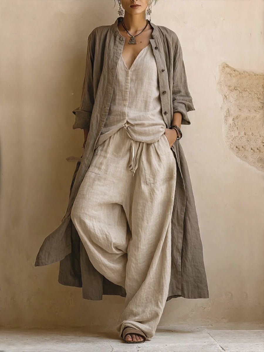 Nalise - Wide-Leg Cotton-Linen Set