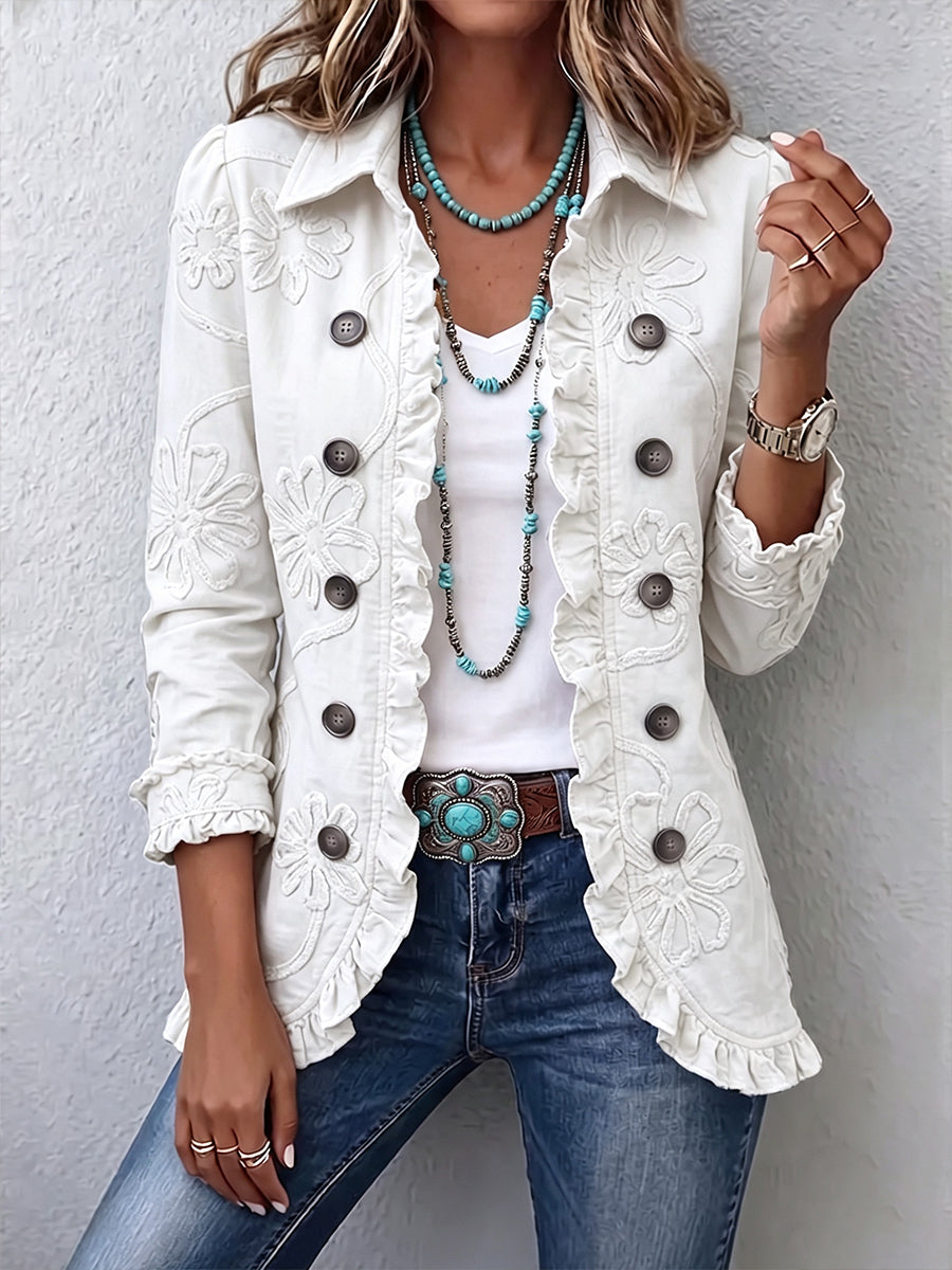Vesara - Floral Embroidery Woven Jacket