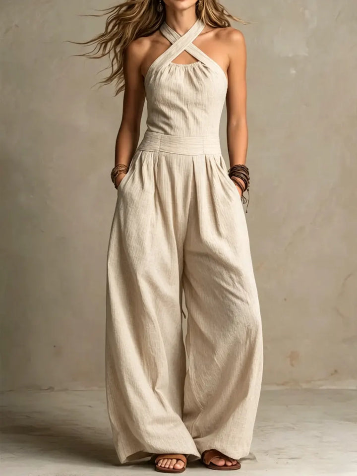 Talyra - Crossed Halter Lightweight Jumpsuit