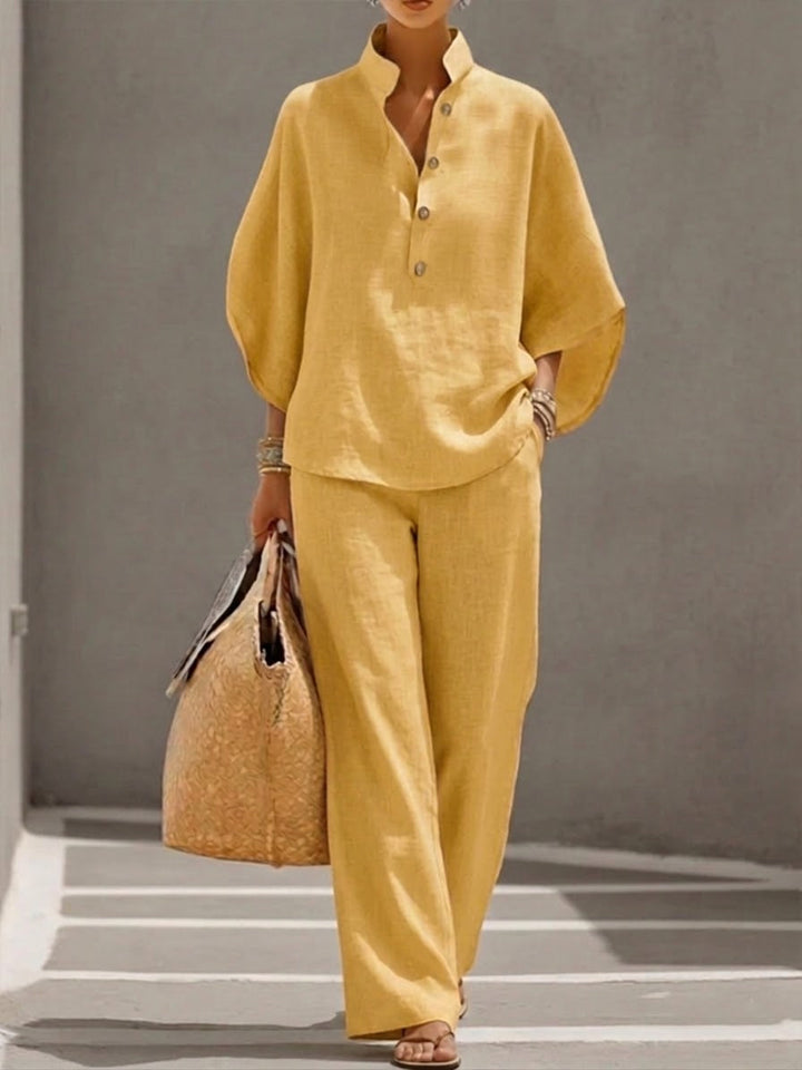 Velara - Batwing-Sleeve Cotton-Linen Set