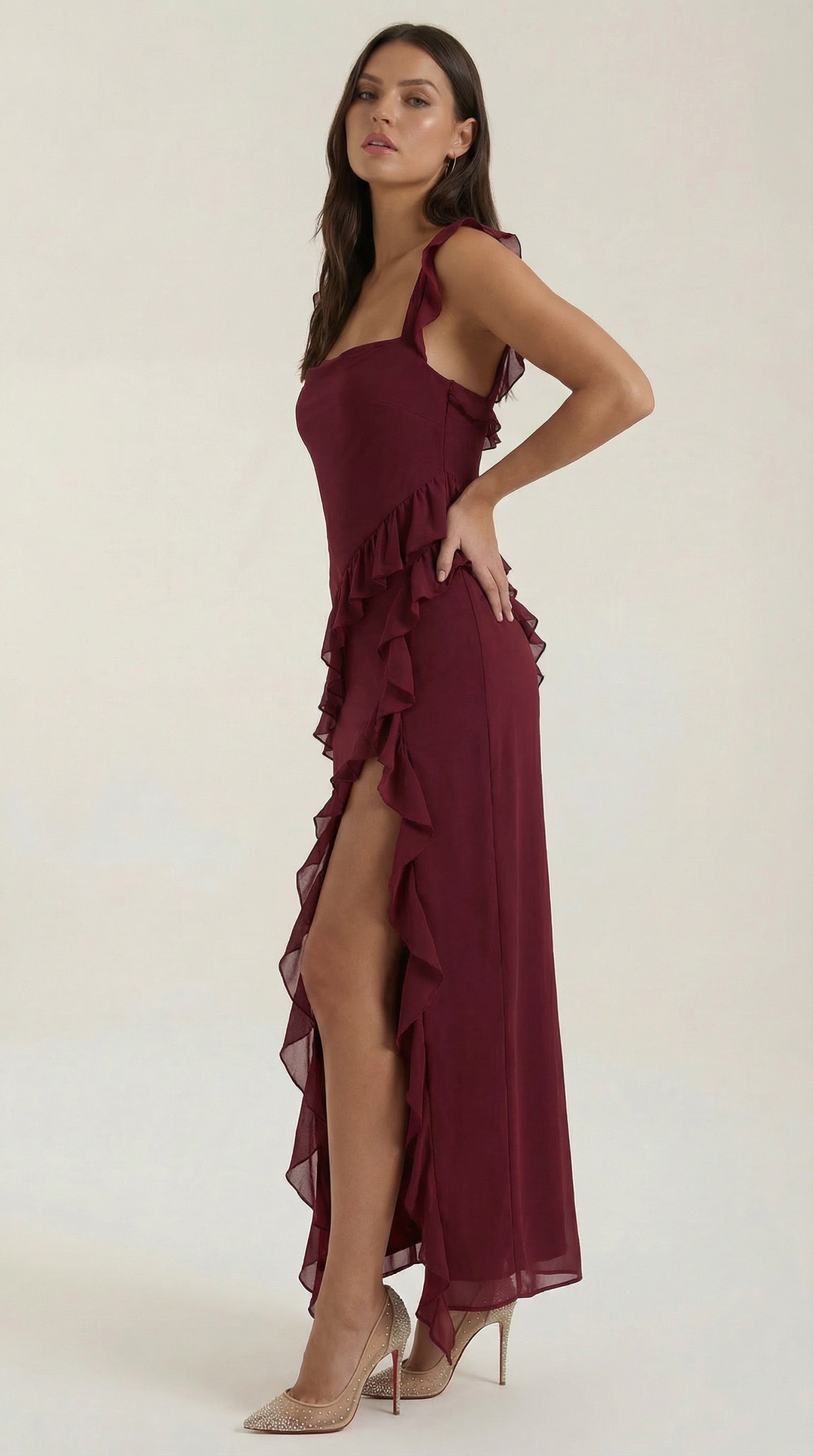 Avenna - Asymmetrical Ruffle Woven Long Dress