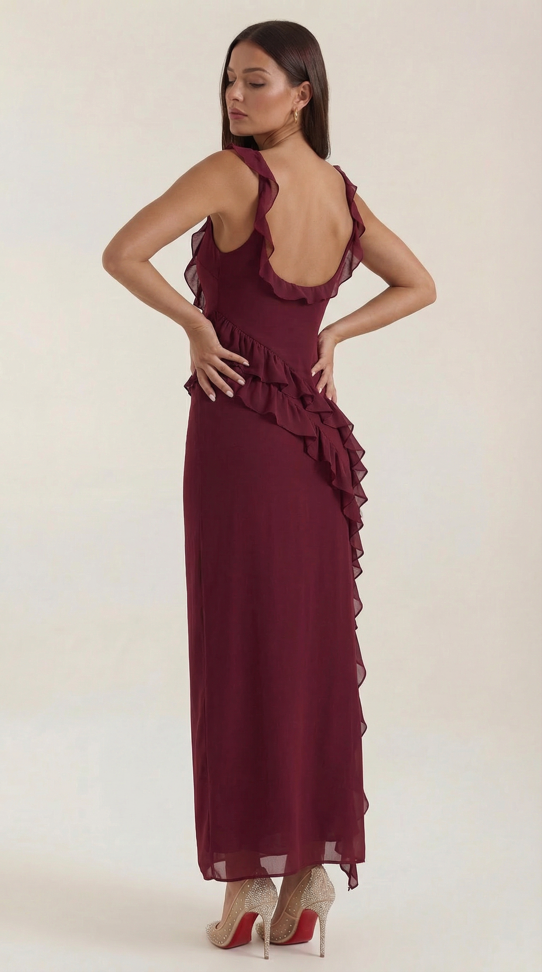 Avenna - Asymmetrical Ruffle Woven Long Dress