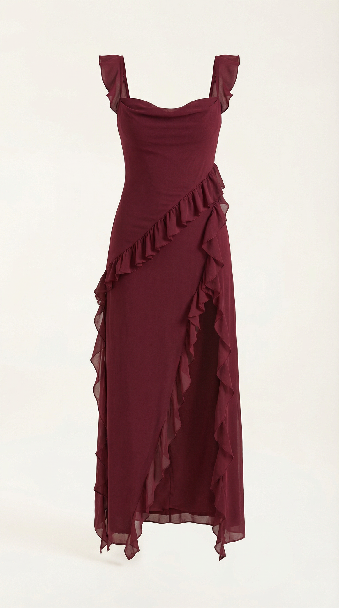 Avenna - Asymmetrical Ruffle Woven Long Dress
