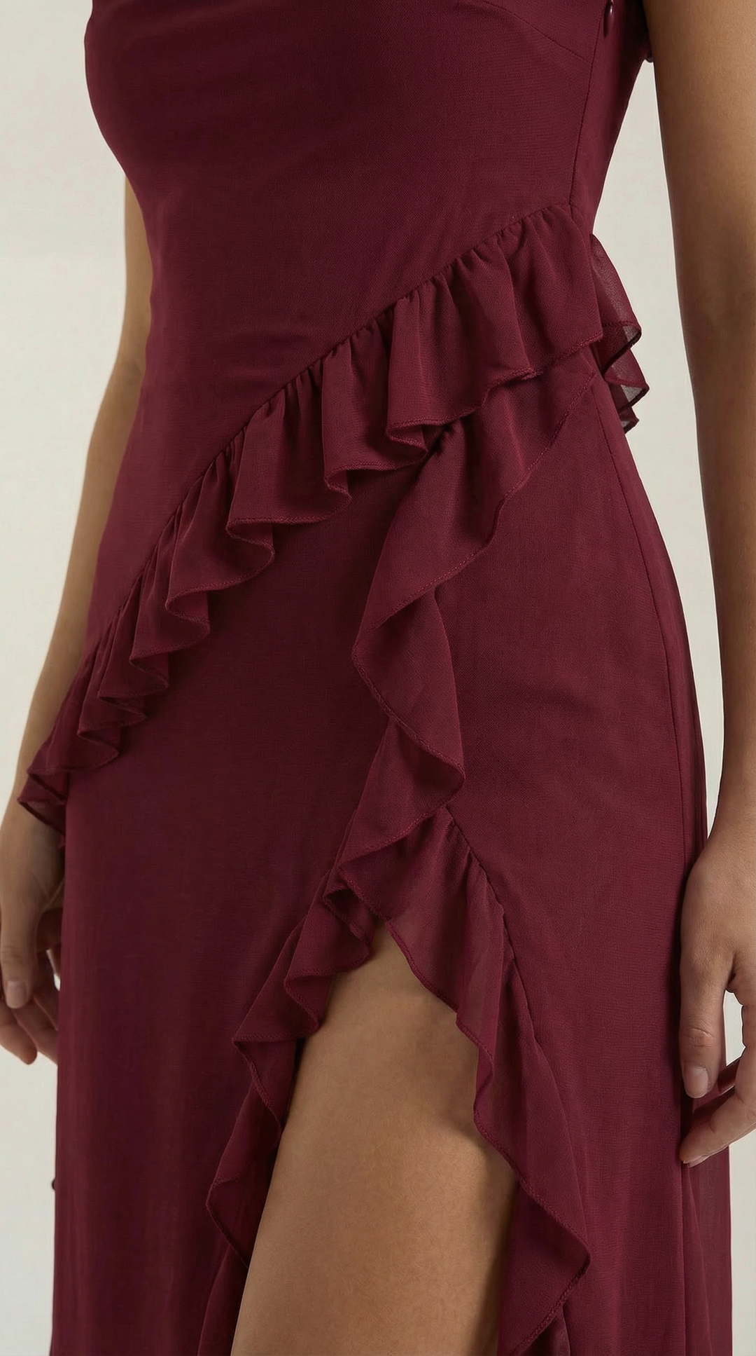 Avenna - Asymmetrical Ruffle Woven Long Dress