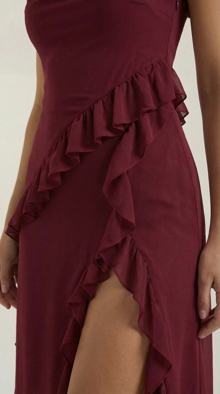 Avenna - Asymmetrical Ruffle Woven Long Dress