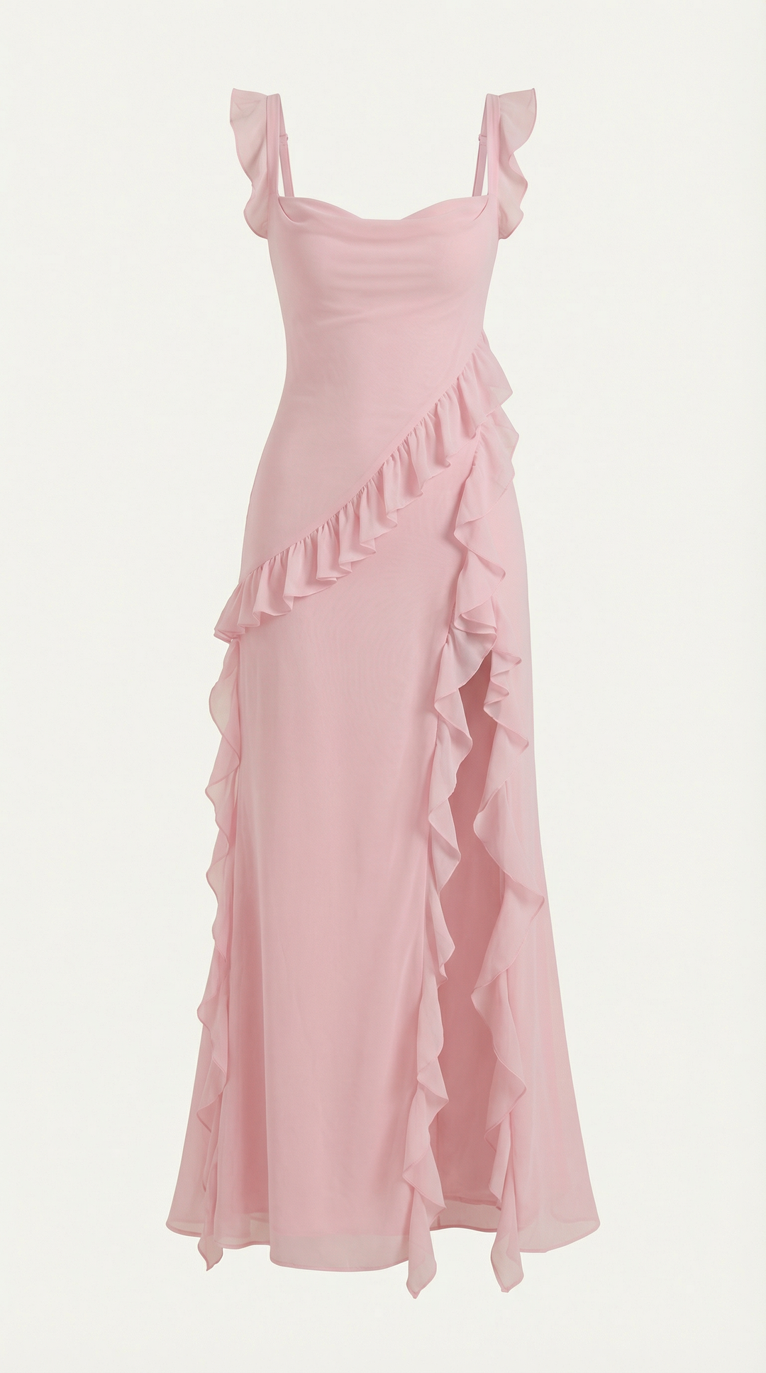 Avenna - Asymmetrical Ruffle Woven Long Dress