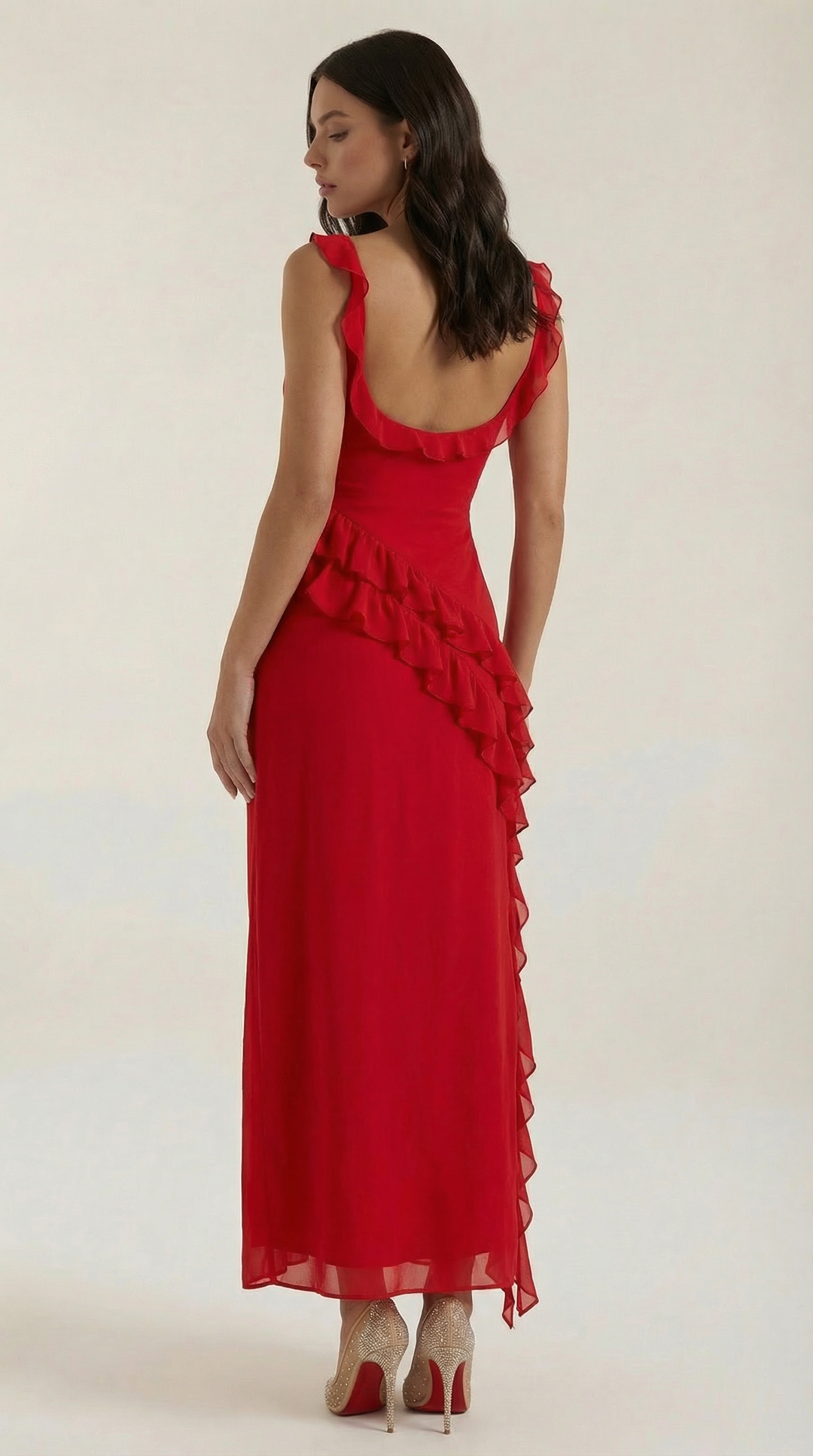 Avenna - Asymmetrical Ruffle Woven Long Dress