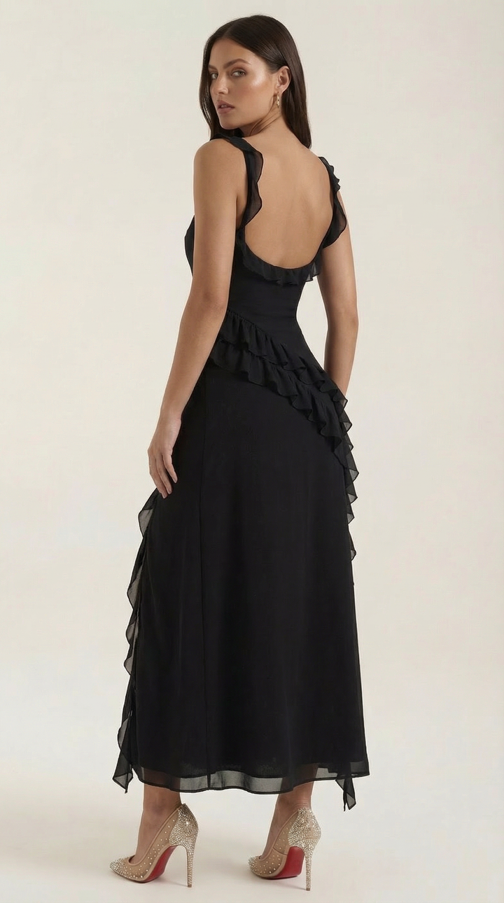 Avenna - Asymmetrical Ruffle Woven Long Dress