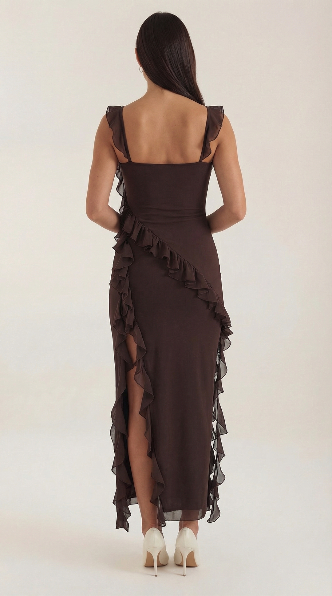 Avenna - Asymmetrical Ruffle Woven Long Dress