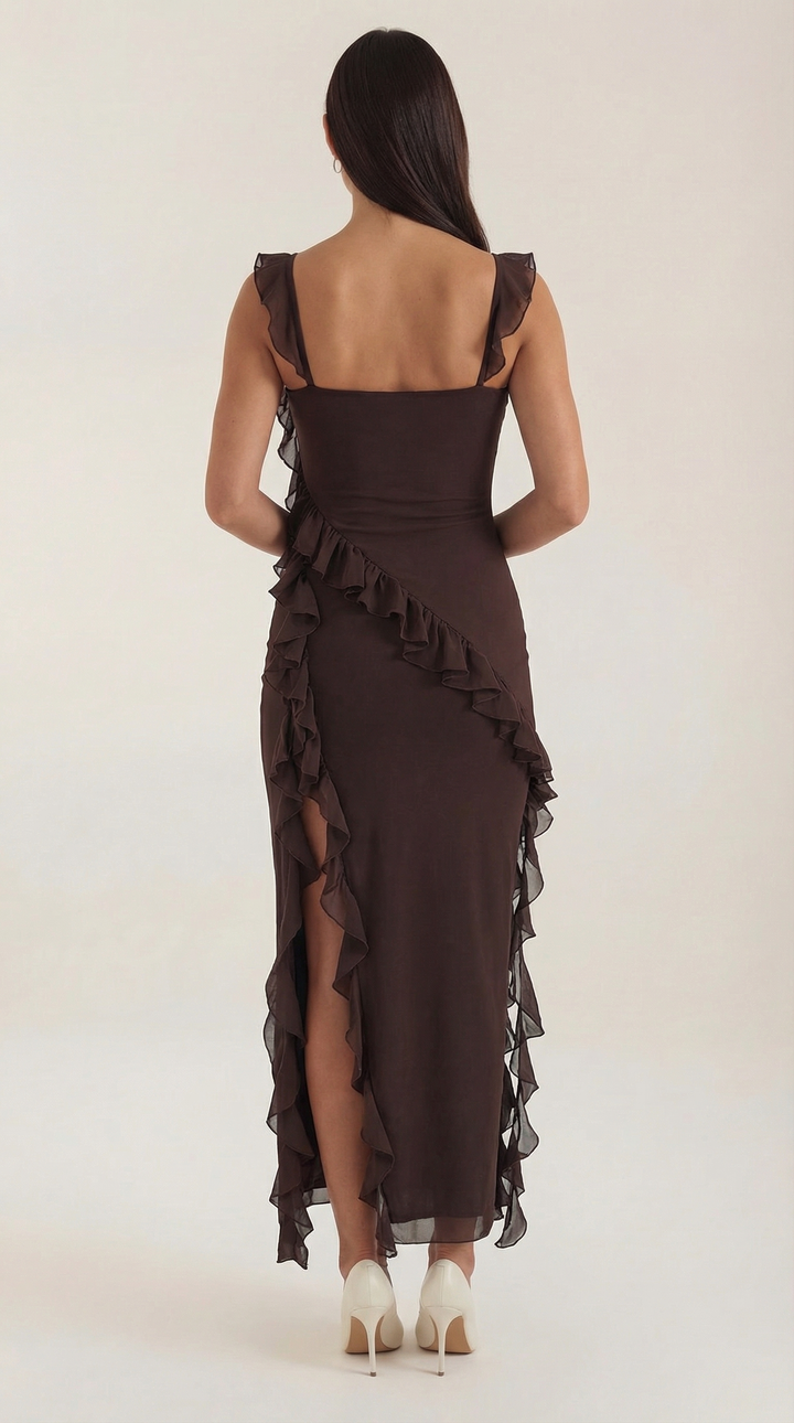 Avenna - Asymmetrical Ruffle Woven Long Dress