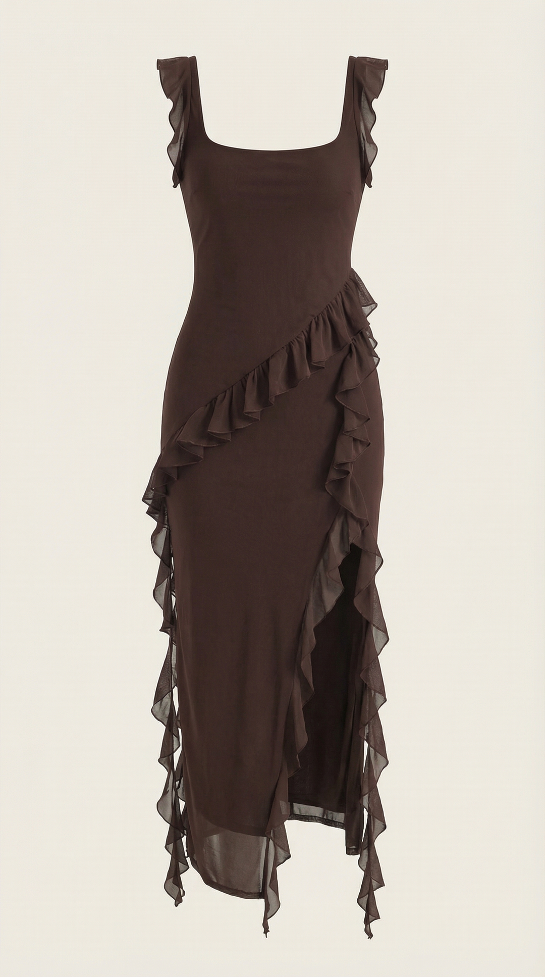 Avenna - Asymmetrical Ruffle Woven Long Dress