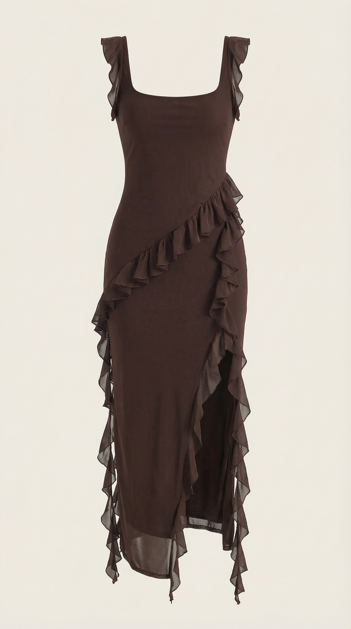 Avenna - Asymmetrical Ruffle Woven Long Dress