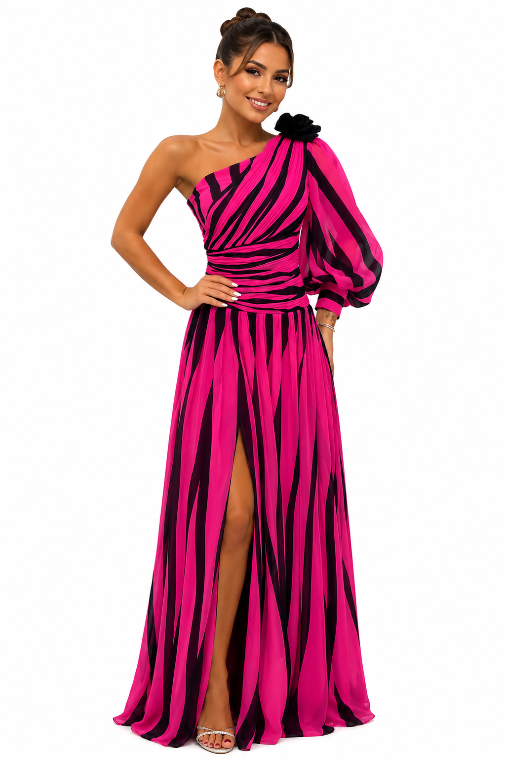 Novira - One-Shoulder Brushstroke-Print Dress