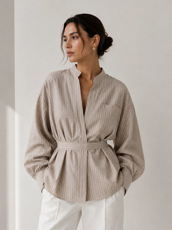 Ivessa - Asymmetric Collar Cotton Blend Shirt