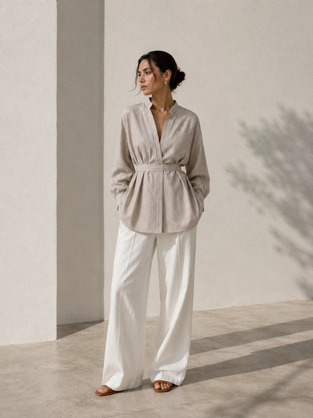 Ivessa - Asymmetric Collar Cotton Blend Shirt