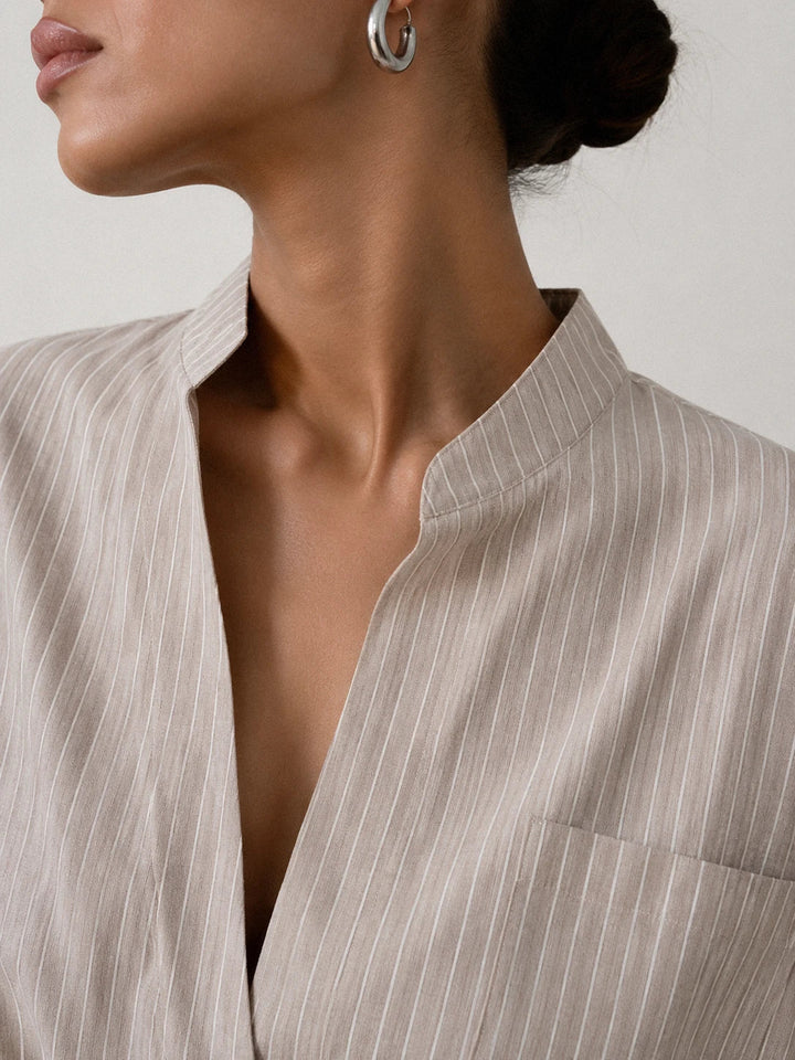 Ivessa - Asymmetric Collar Cotton Blend Shirt