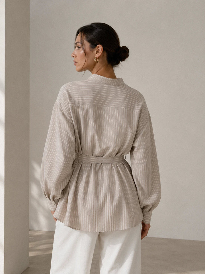 Ivessa - Asymmetric Collar Cotton Blend Shirt