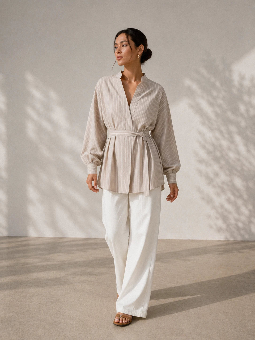 Ivessa - Asymmetric Collar Cotton Blend Shirt