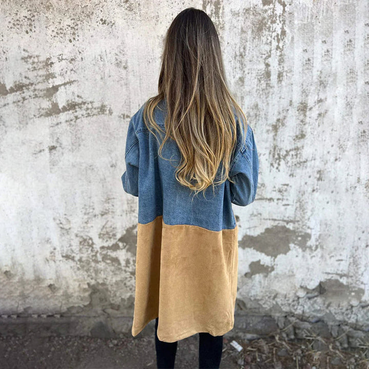 Calyra - Denim Stitching Stretch Woven Trench Coat