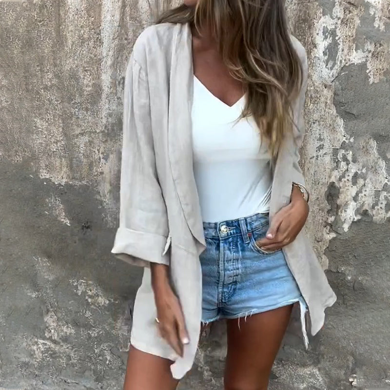 Ilyra - Open-Front Linen-Cotton Blazer