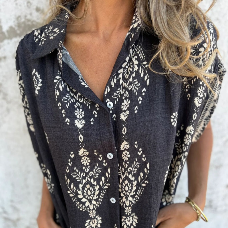 Serava - V-Neck Cotton-Linen Dress